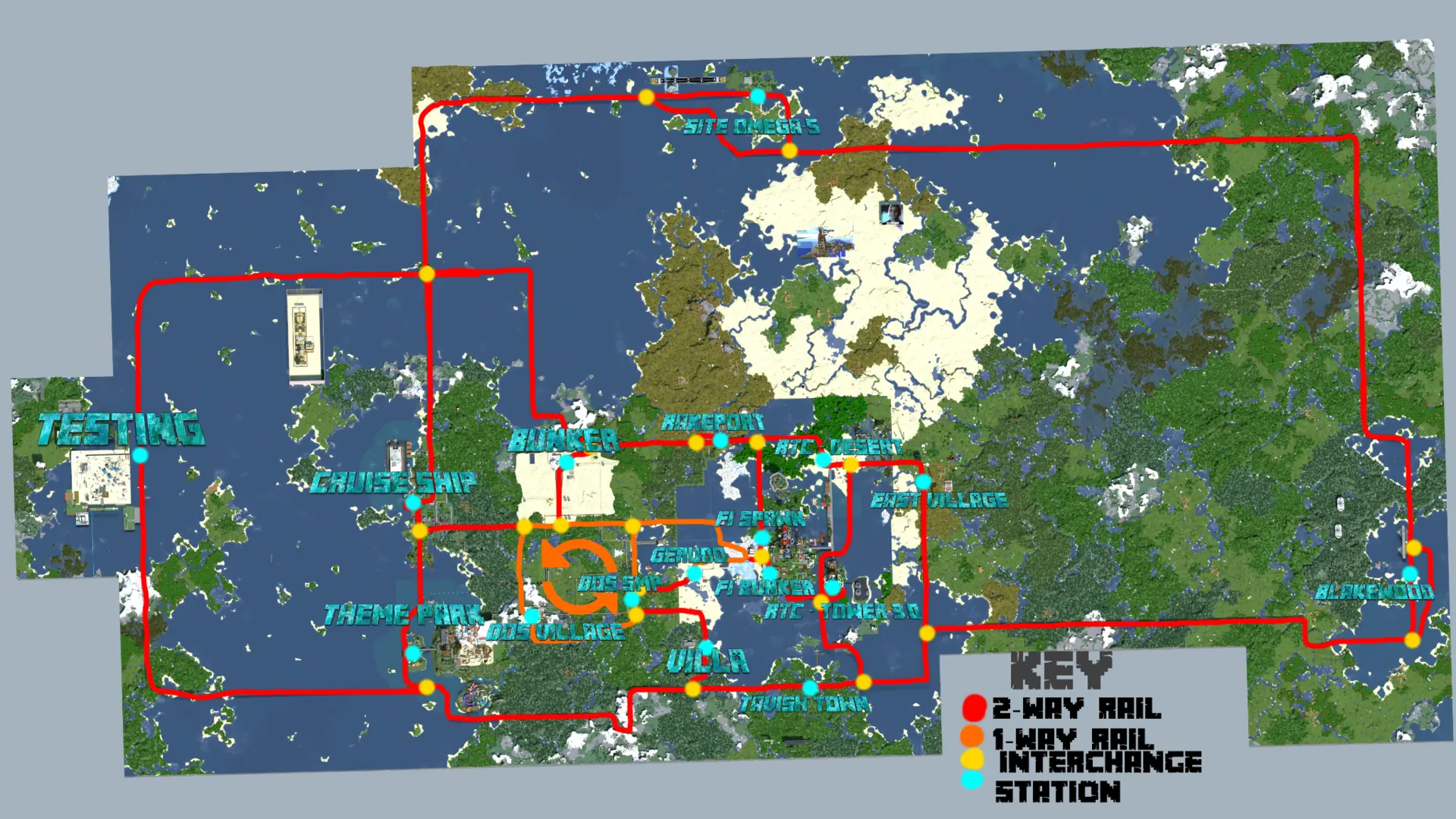 A route map of the complete RCorp Rail network