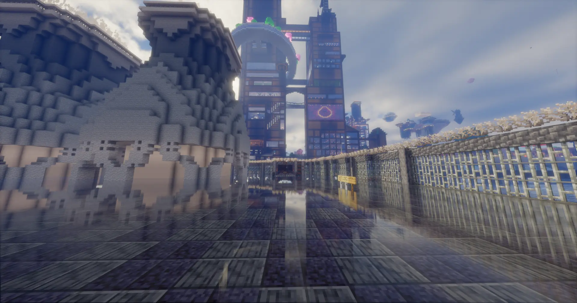 The Redstone Tower Complex seen beyond its rail infrastructure